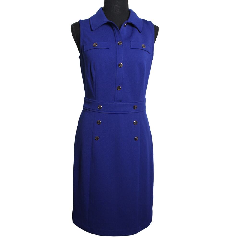 DKNY Womens‎ Jersey Front Button Sleeveless Shift Dress Blue Size 4